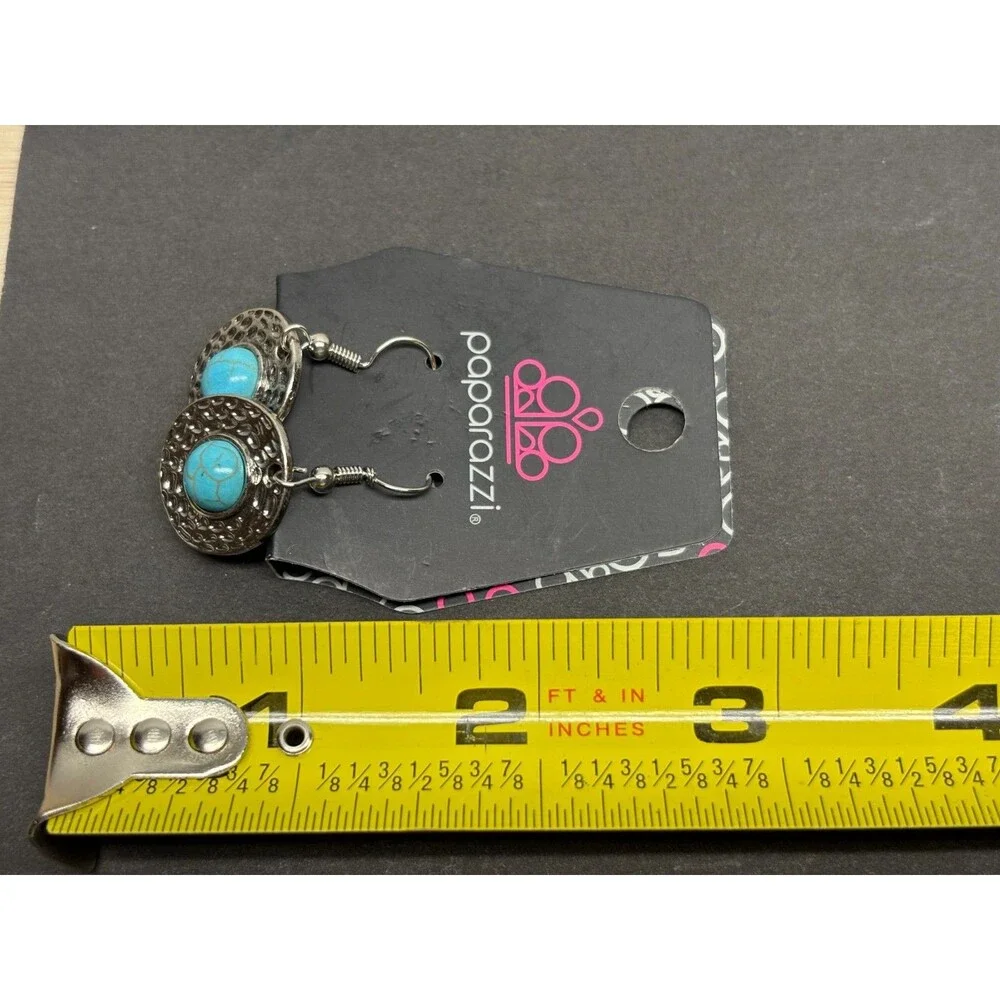 Paparazzi Jewery Set   Bracelet Earings Necklace Silver Tone With Blue Turquise